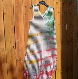 Tie Dye Maxi Dress XL 16/18 Sleeveless Striped Red Green Gold vneck NWT nautical